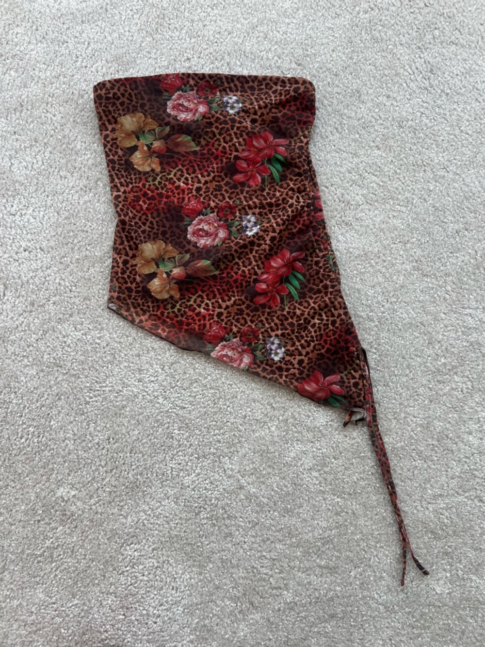 Madden Girl Brown Leopard Triangle Tube Top with Red Floral Accents